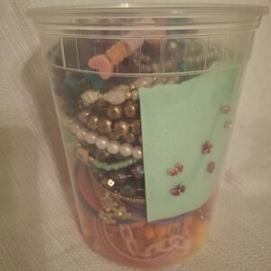 Wonton Container Full Of Children's Playtime Dress Up Jewelry